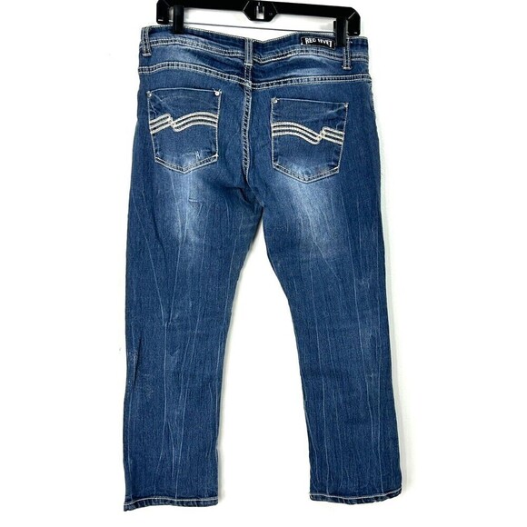 Red Rivet Womens Cropped Size 11 Blue Jeans Thick Stitch Distressed Straight E3 - Picture 3 of 11
